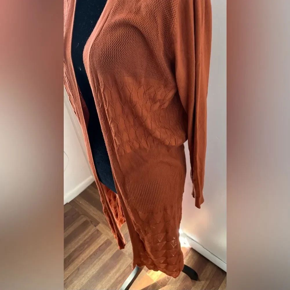 Dreamers Maxi Length Knit Crochet Cardigan Burnt Orange Boho Fall Lagenl… - Picture 2 of 11
